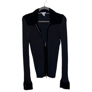 Cabi Womens Silk Blend Velvet Long Sleeve Full Zip Top Black Size XL
